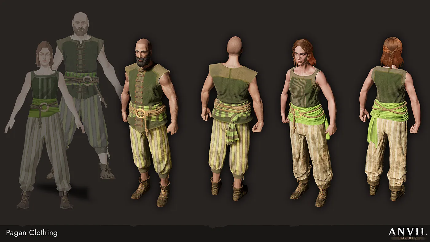 Cinq tenues des Aranic Pagans