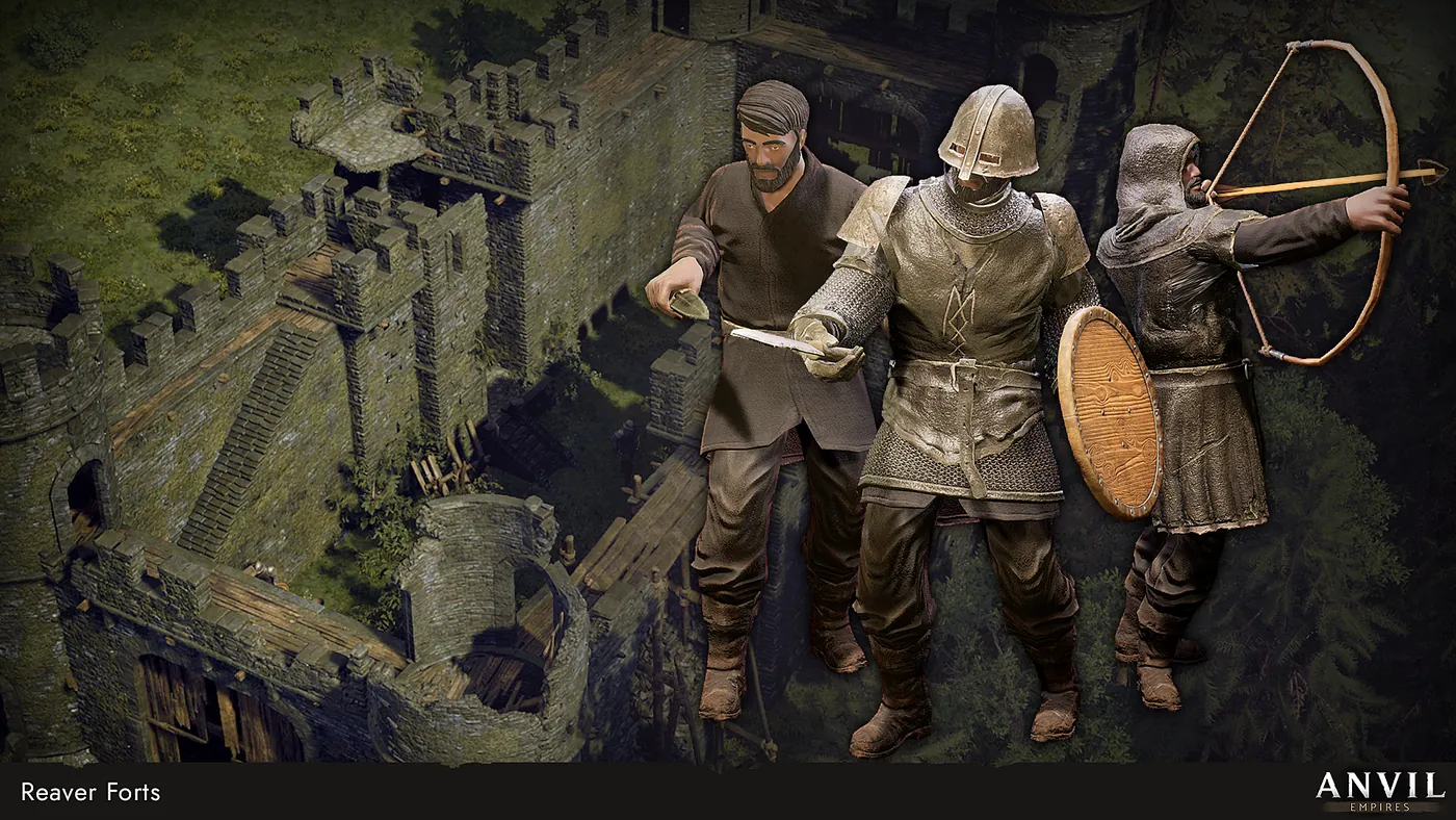 Trois Reavers armés devant un fort abandonné