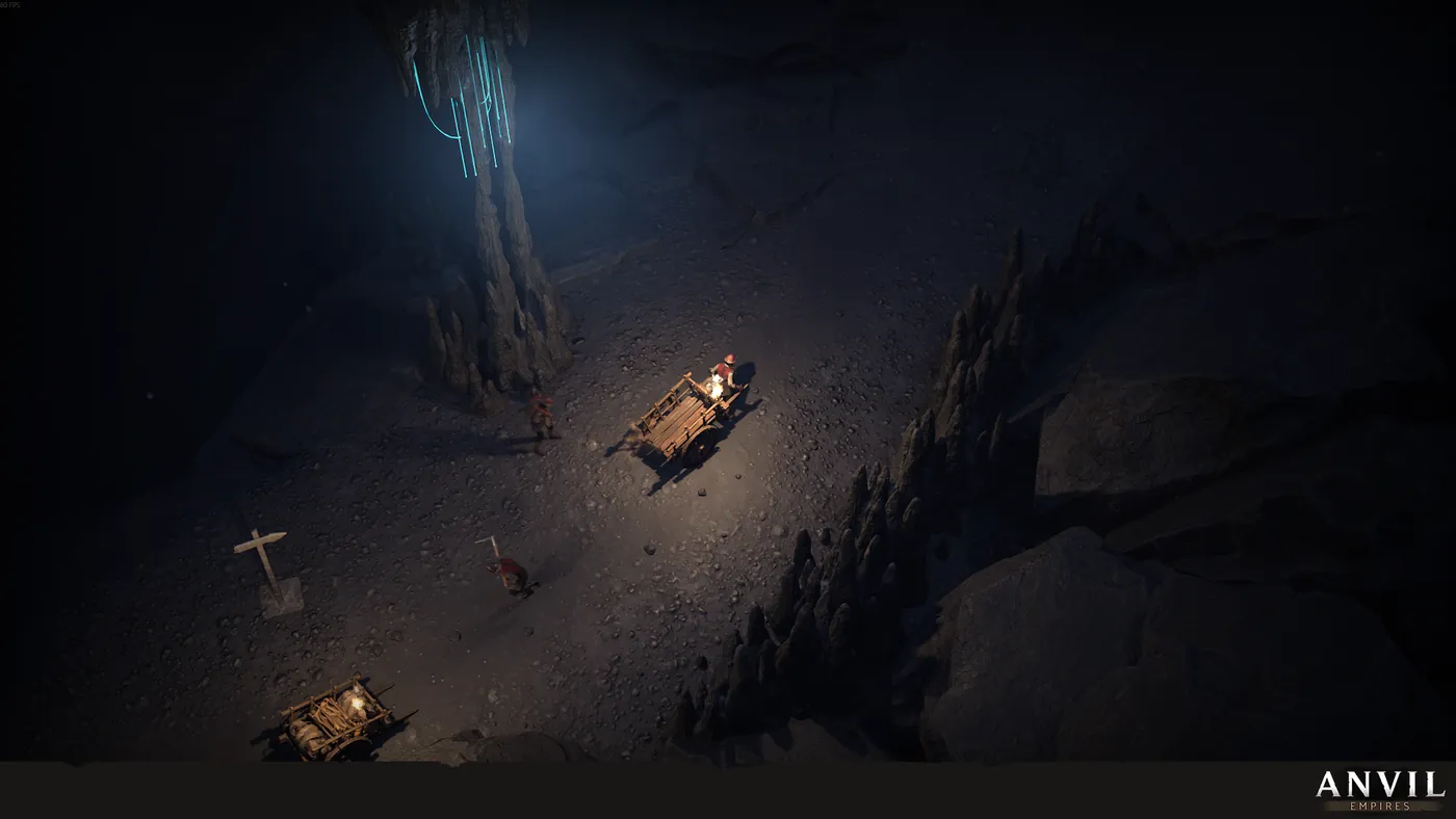 Caverne du monde souterrain refait, éclairée par un puits de lumière